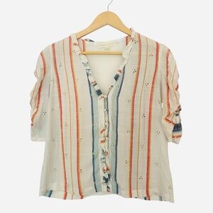 Love Stitch Women's Ruffled Striped Blouse Cream, Red, Blue